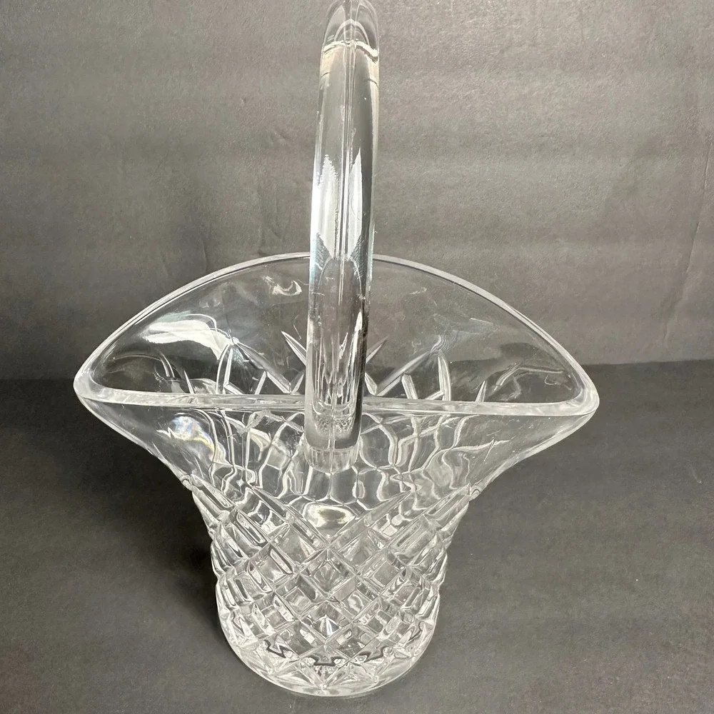 Crystal Basket Diamond Cut Glass Basket Weave Vase Home Decor Table Centerpiece‎